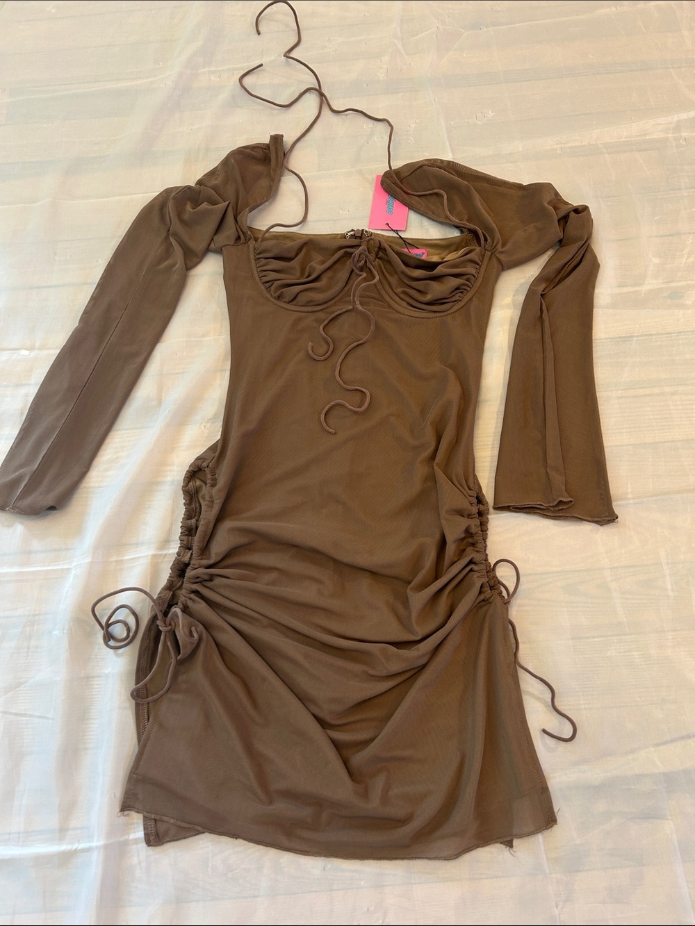 Edikted Brown Ruched Long-Sleeve Mini Dress